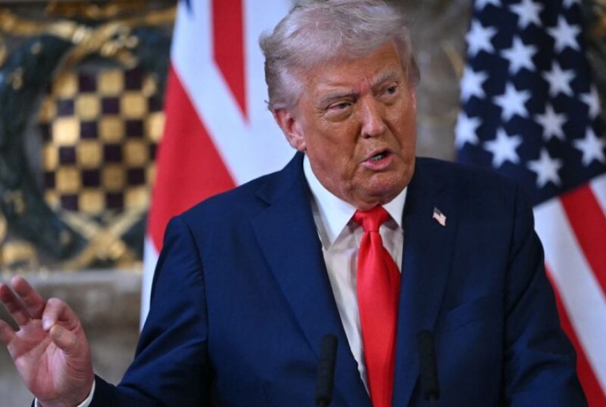 US President Donald Trump speaks during a joint press conference with Britain's Prime Minister Keir Starmer (unseen) following their meeting at Chequers, in Aylesbury, central England, on September 18, 2025, on the second day of the US President's second State Visit. After the royal hospitality and pageantry, US President Donald Trump's unprecedented second state visit to the UK takes a serious turn on Thursday when he is hosted by Prime Minister Keir Starmer for wide-ranging talks. (Photo by ANDREW CABALLERO-REYNOLDS / AFP)