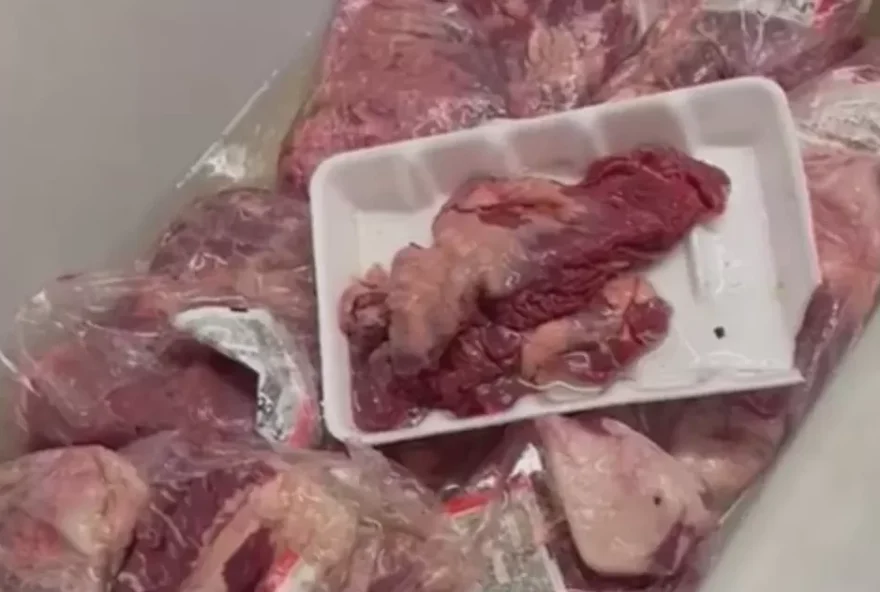 Carnes estavam com larvas, mesmo estando embaladas. (Foto: Reprodução/G1)