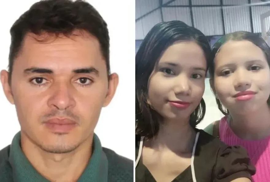 Natan Dias, suspeito de matar a enteada; à direita, Dheila Cardoso Dias, ex de Natan, e Gabrielly Cardoso, que morreu esfaqueada, em Barro Alto — Foto: Reprodução/Redes Sociais