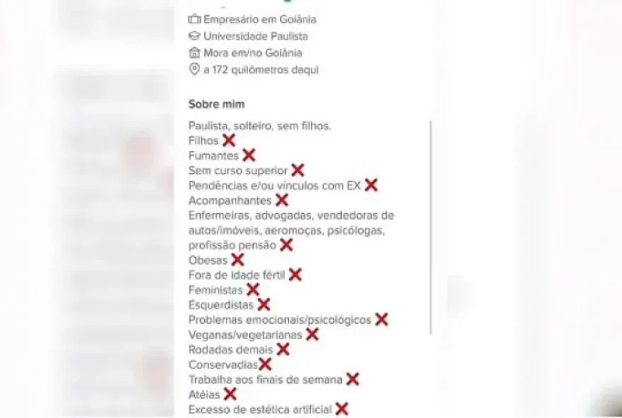 Empresário goiano causa polêmica ao publicar lista de requisitos para namorar