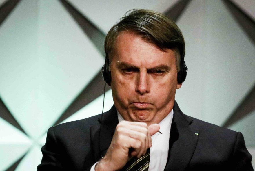 The President of Brazil, Jair Bolsonaro attends the Official Opening of the Brazil 2019 Investment Forum at the WTC Events Center in Sao Paulo, Brazil on October 10, 2019. The event highlights the investment opportunities in strategic sectors of the Brazilian economy, such as infrastructure, energy, agribusiness, technology and innovation. (Photo by Aloisio Mauricio/Fotoarena/Sipa USA)(Sipa via AP Images)