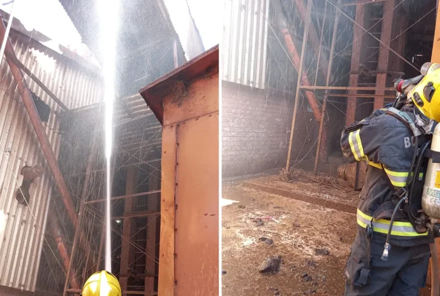 Incêndio em Itumbiara atinge um esteira de silo de grãos