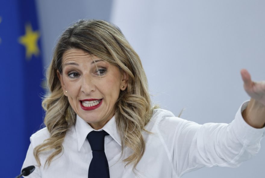 Spanish government press conference after cabinet meeting epa12502275 Spanish Minister of Labour and Social Economy Yolanda Diaz attends a press conference after a cabinet meeting of the Spanish government, at Moncloa Palace in Madrid, Spain, 04 November 2025. EPA/MARISCAL