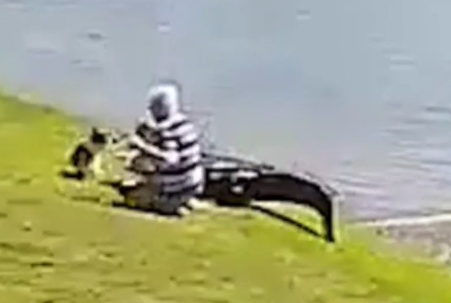 A vítima é Holly Jenkins, que passeava com seu cãozinho na beira de um lago (Foto: Reprodução de vídeo)