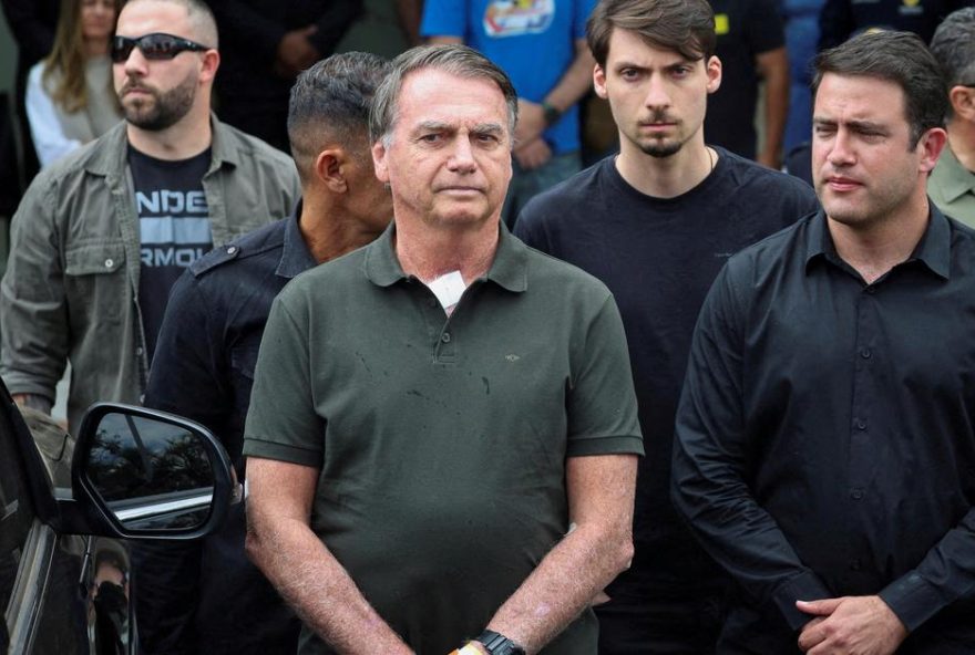 FILE PHOTO: Former Brazilian President Bolsonaro to undergo skin surgery, in Brasilia FILE PHOTO: Former Brazilian President Jair Bolsonaro leaves the hospital where he went to undergo a skin surgery procedure, authorized by Supreme Court Justice Alexandre de Moraes, leaving the house arrest after being convicted by a Supreme Court majority of plotting a coup to remain in power after losing the 2022 election, in Brasilia, Brazil, September 14, 2025. REUTERS/Adriano Machado TPX IMAGES OF THE DAY/File Photo