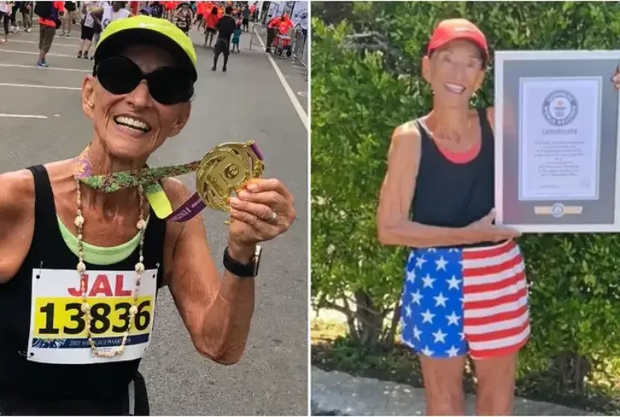 Mathea Allansmith,  após vencer a Maratona de Honolulu de 2022
(Foto: Reprodução)