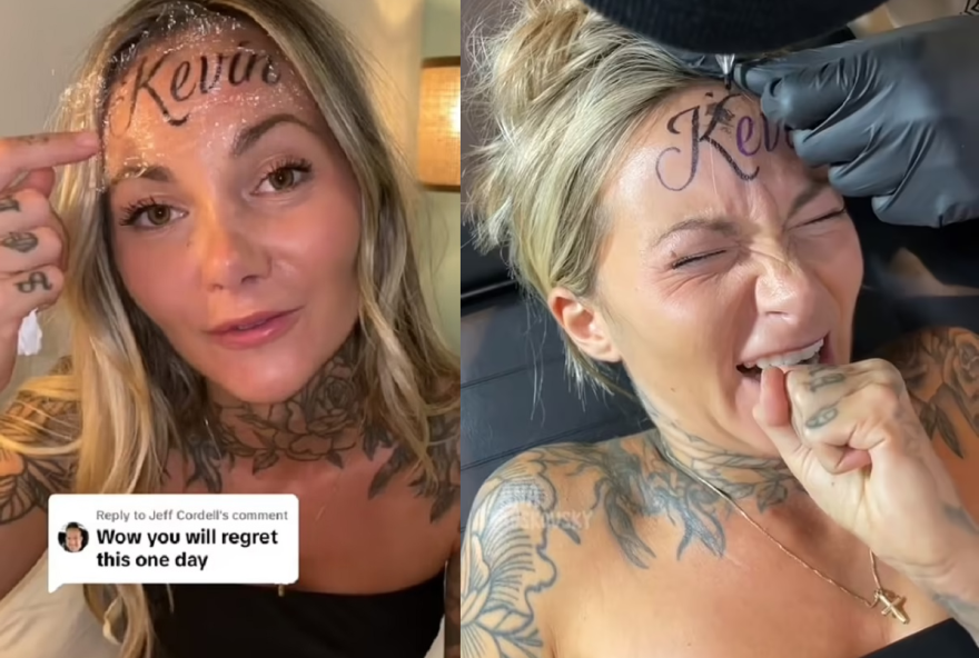 Ana Stanskovsky mostrando sua nova tatuagem na testa: repercussão no Tiktok (Foto: Reprodução/Tiktok)