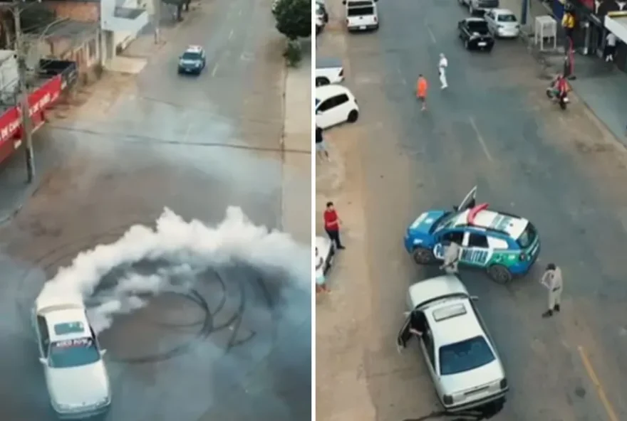 Motorista fazendo manobra em frente a viatura
(Foto: Reprodução/ PMGO)