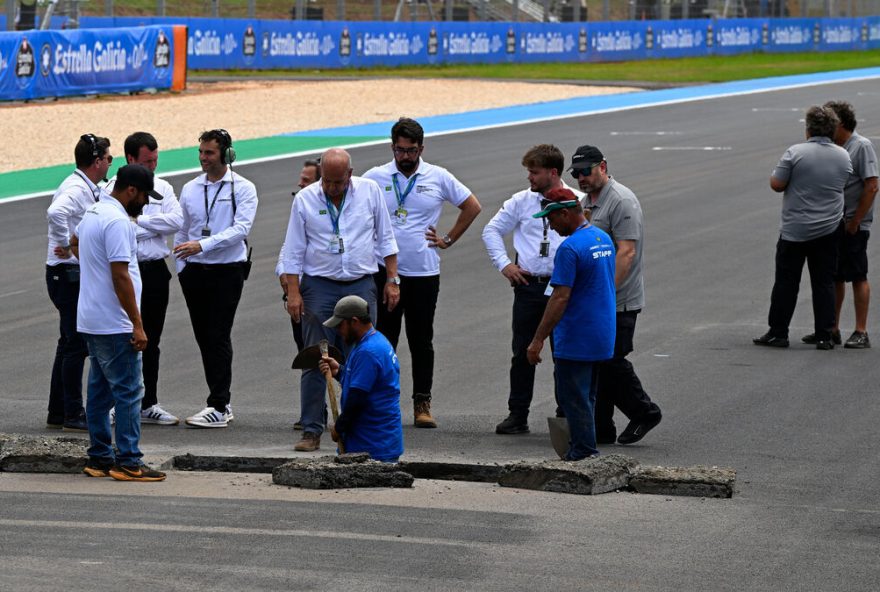 Hole in the start finish straight, Brazilian MotoGP 21 March 2026