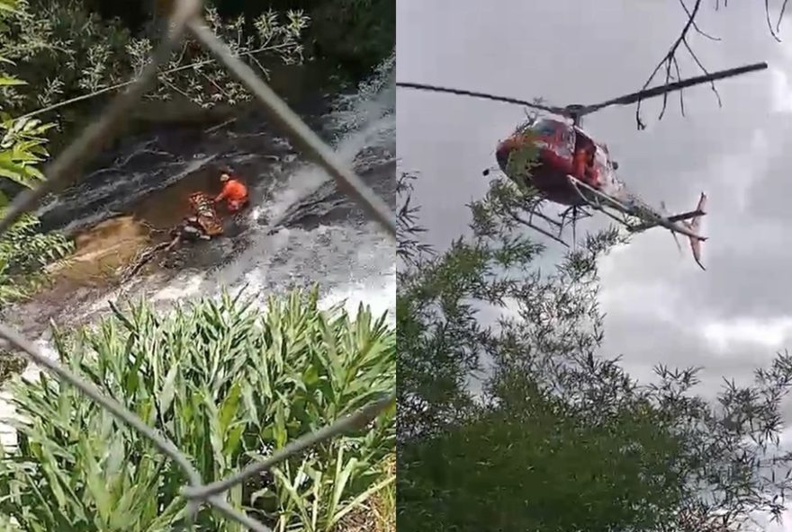 mulher-de-43-anos-e-resgatada-apos-queda-em-cachoeira-em-andradas2C-mg