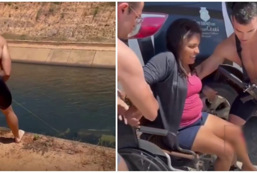 mulher-e-resgatada-por-policiais-apos-acidente-de-moto-em-canal-no-ceara