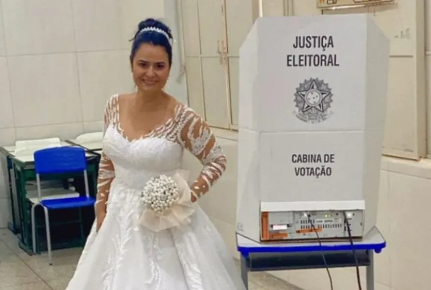 Com medo de perder horário, noiva sai de festa e vai para local de votação em Jataí