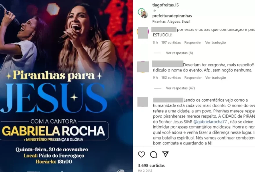 Evento evangélico em Alagoas causa polêmica com o nome “Piranhas para Jesus”