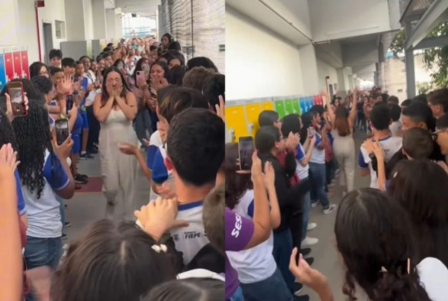 professora-emocionada-com-homenagem-dos-alunos-apos-aprovacao-em-concurso
