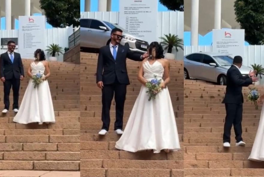 sessao-de-fotos-de-casamento-interrompida-por-carro-em-escadas-da-catedral-em-sc sessao-de-fotos-de-casamento-interrompida-por-carro-em-escadas-da-catedral-em-sc