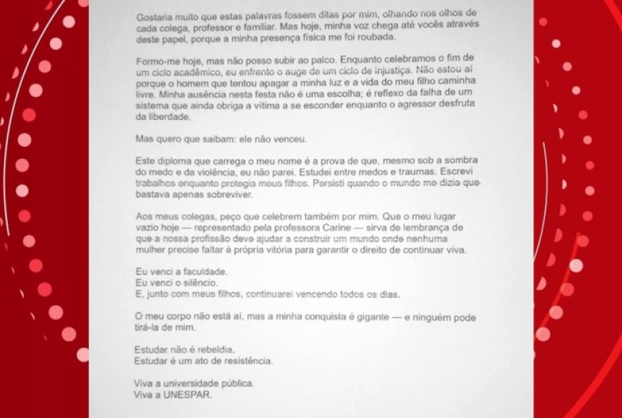 sobrevivente-de-feminicidio-envia-carta-emocionante-a-cerimonia-de-formatura-no-pr sobrevivente-de-feminicidio-envia-carta-emocionante-a-cerimonia-de-formatura-no-pr
